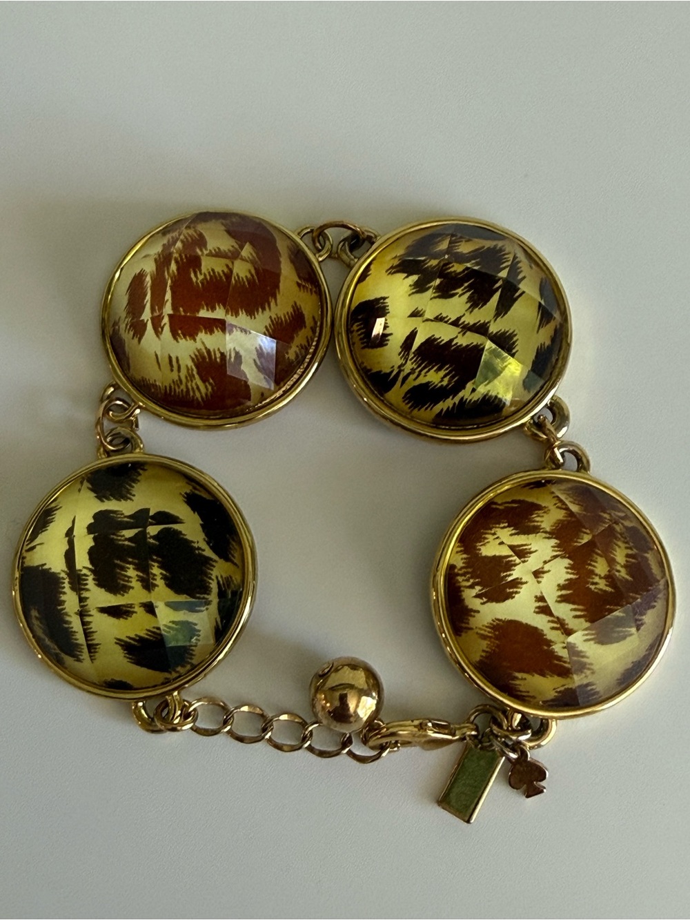Kate Spade Animal Cheetah Leopard Beveled Dome Bead Link Bracelet - Picture 2 of 8
